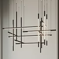 Modern Linear Chandelier With Black Intersecting Elements And Illuminated Light Tubes 3d model