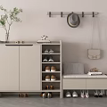 Modern Shoe Cabinet With Bench Cushion And Wall Hooks For Shoes Hat Bag And Plant