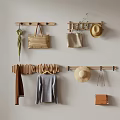 Wooden Wall Mounted Hooks with Hanging Bags Hats Coats and Umbrella