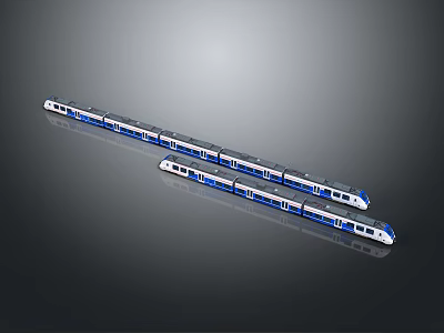 Modern Blue And White Train With Streamlined Design And Multiple Carriages 3d model