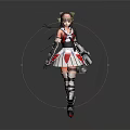 Game Movie Female Character With Red White Outfit Mechanical Elements And Green Hair Accessory