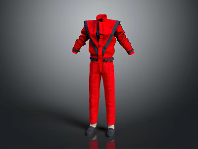 Red Casual Jumpsuit With Black Decorative Straps And Waist Belt Design 3d model