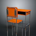 Orange Wooden Desk And Chair Set With Metal Legs And Drawer