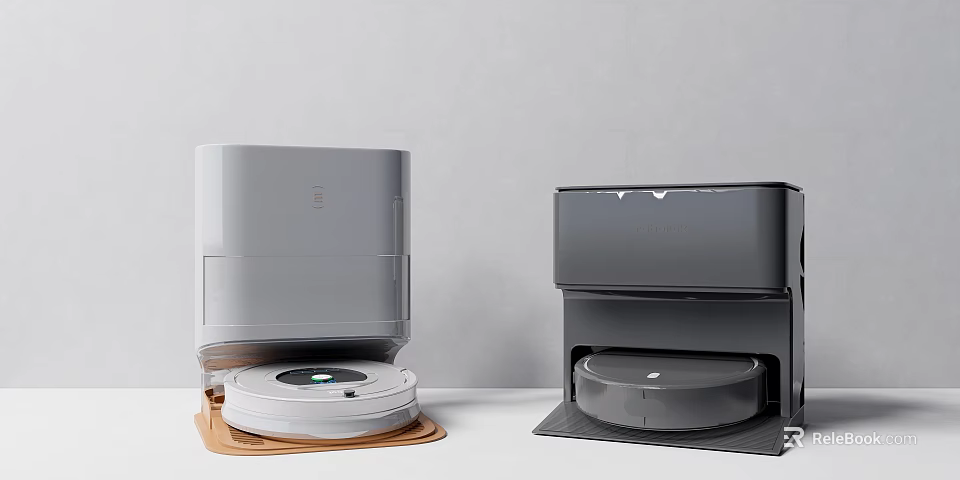 Smart Robot Vacuums With Gray And Dark Gray Charging Docks On Mats 3d model 