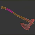 Rustic Wooden Handle Axe With Red Stained Blade As Traditional Weapon