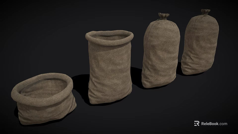 Hessian Household Storage Sacks With Open Top And Tied Closure In Various Shapes 3d model 