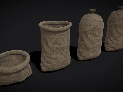 Hessian Household Storage Sacks With Open Top And Tied Closure In Various Shapes 3d model