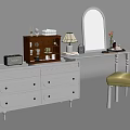 Classic Wooden Dressing Table With Mirror Chair Drawer Cabinet Table Lamp And Vase