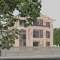 European Style Two Story Detached Villa With Carved Decorations Arched Windows And Front Garden