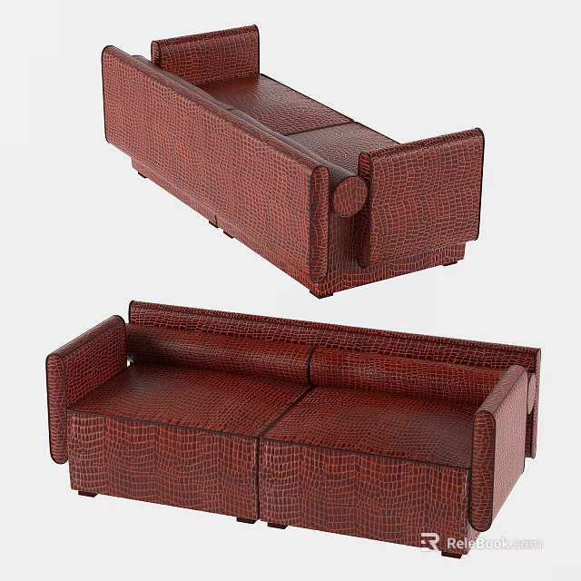 Reddish Brown Leather Two Seater Sofa With Crocodile Texture And Modern Design 3d model