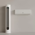 Modern White Tower Fan And Wall Mounted Air Conditioner On Beige Wall