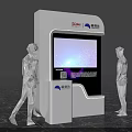 Smart Information Display Terminal With Interactive Blue Screen And Human Figures On Marble Floor 3d model