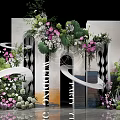 Elegant Wedding Decoration Setup With Floral Arch Geometric Backdrop And Greenery 3d model