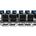 Multiple Modern Office Desks With Computers And Black Chairs In Workspace 3d model