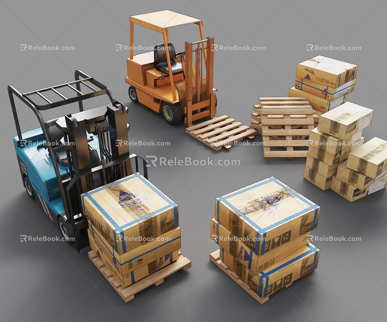 Modern logistics packing box carton cargo pallet forklift style forklift truck engineering vehicle tool truck unloading truck model