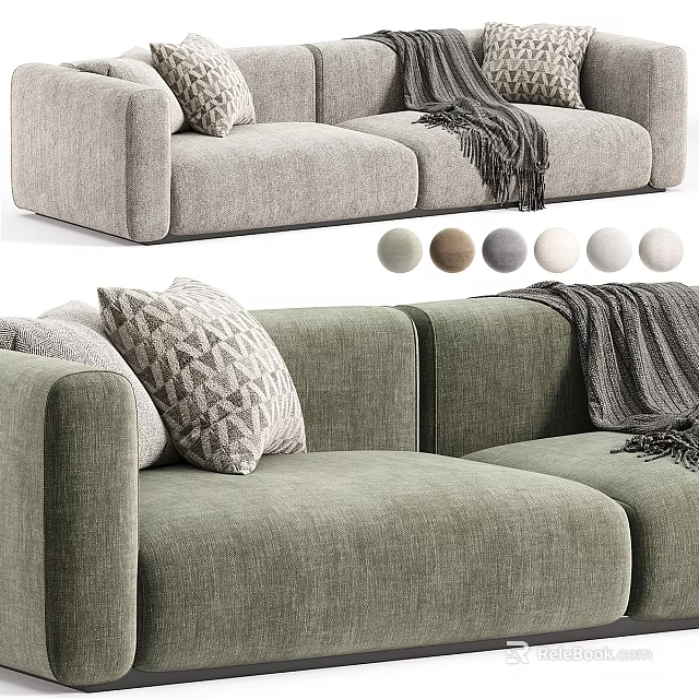 Cozy Two Seater Sofa With Decorative Pillows And Throw Blanket In Various Colors 3d model 