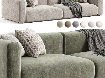Cozy Two Seater Sofa With Decorative Pillows And Throw Blanket In Various Colors 3d model