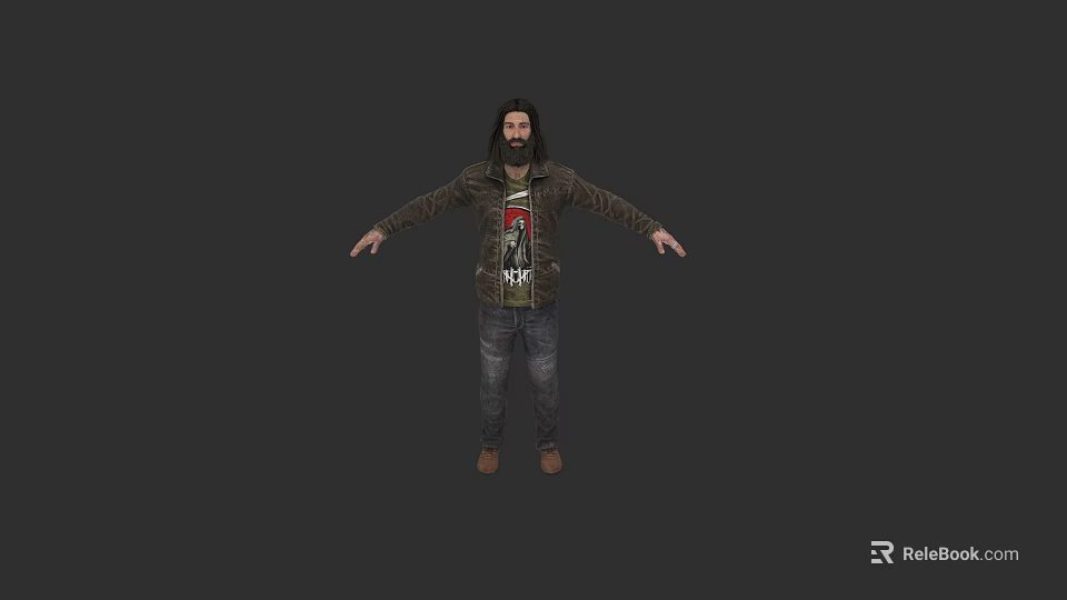 Game And Movie Character With Brown Jacket Graphic T Shirt Jeans And Open Arms 3d model 