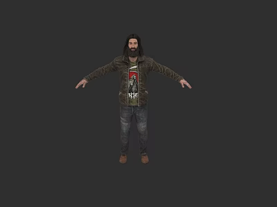 Game And Movie Character With Brown Jacket Graphic T Shirt Jeans And Open Arms 3d model