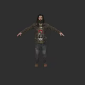 Game And Movie Character With Brown Jacket Graphic T Shirt Jeans And Open Arms