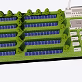 Industrial Tower Surrounded By Solar Panels Trees Power Lines And Buildings