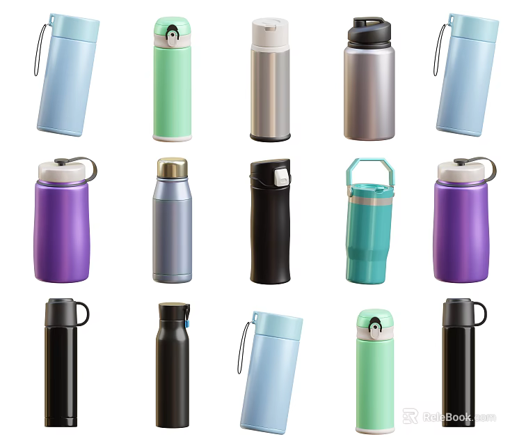 Colorful Assorted Insulated Cups with Different Lid Designs and Handle Styles for Daily Use 3d model 