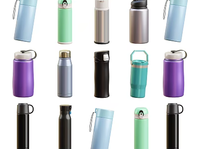 Colorful Assorted Insulated Cups with Different Lid Designs and Handle Styles for Daily Use 3d model