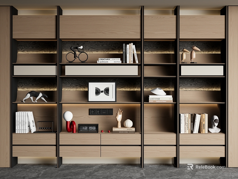 Minimalist Bookcase Light Luxury Solid Wood Bookcase Open Bookcase Decorative Cabinet Storage Bookshelf texture