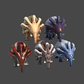 Colorful Fantasy Creature Characters With Unique Head Structures And Textures 3d model
