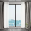 Gray Curtains With Sheer Panels For Window Scenic View And Green Plant