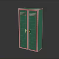Green Double Door Storage Cabinet With Metal Frame And Reflective Surface