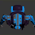 Game Movie Character Blue Purple Armored Robot with Mechanical Design and Backpack