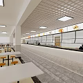 Spacious Modern Cafeteria Interior With Long Food Counter And Dining Tables 3d model