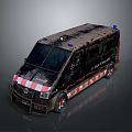 Dirty Zombie Response Van With Blue Lights Red White Stripes And Off Road Tires