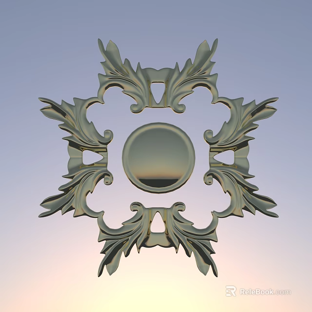 Intricate Ornate Carved Decorative Design With Circular Center And Leaf Patterns 3d model 