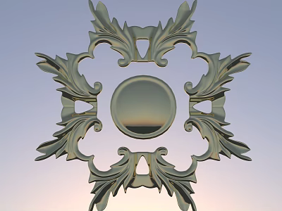 Intricate Ornate Carved Decorative Design With Circular Center And Leaf Patterns 3d model