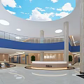 Taigang Hall Lobby with Skylight Blue Sky White Clouds Columns And Reception Desk