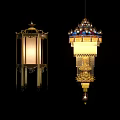 Traditional Ornate Wall Lamps With Lantern Design Golden Frame Lotus Base And Colorful Tassels