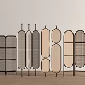 Modern Room Dividers With Metal Frames And Woven Panel Designs On Wooden Floor