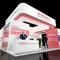 Modern Sanrong International Trading Exhibition Booth With White Red Design And Reception Counter