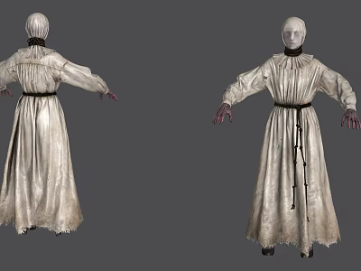 Eerie Game Film Character Wearing White Tattered Robe With Black Belt And Rope Details 3d model