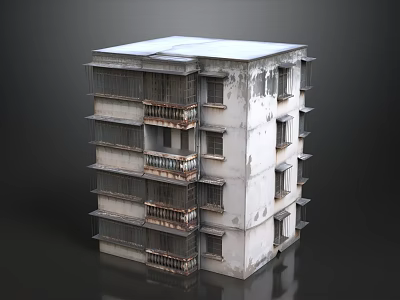 Realistic Weathered Old Multi Storey Residential Apartment 3D Model With Rusty Balconies And Peeling Facade 3d model