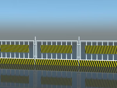Safety Construction Barrier With White Railings And Yellow Black Warning Stripes 3d model