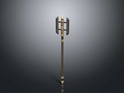 Stylish Metallic Long Handle Weapon With Braided Texture Gold Black Accents And Ornate Design 3d model