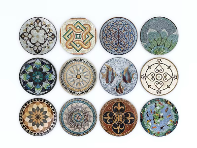 Ornamental Garden Plates Featuring Diverse Floral Geometric And Nature Inspired Patterns 3d model