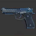 Blue 3D Rendered Modern Pistol With White Polka Dot Pattern And Sleek Design 3d model