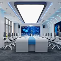 Modern Conference Room Design With Large Screen Meeting Table Ergonomic Chairs And LED Lighting
