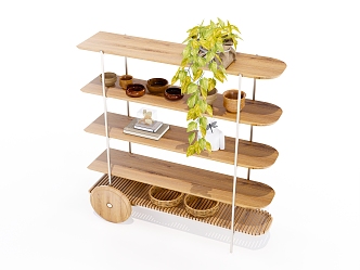 Modern Solid Wood Storage Rack 3d model