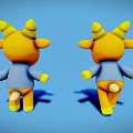 Yellow Lamb Dolls Wearing Blue Coats And White Ties Against Blue Background