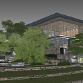 Modern Homestay Building With Courtyard Roof Trees Stone Path And Open Design